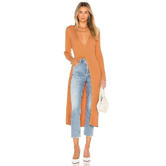 525 Wide Rib Long Cardigan Orange Zest Dress Rib Buttons